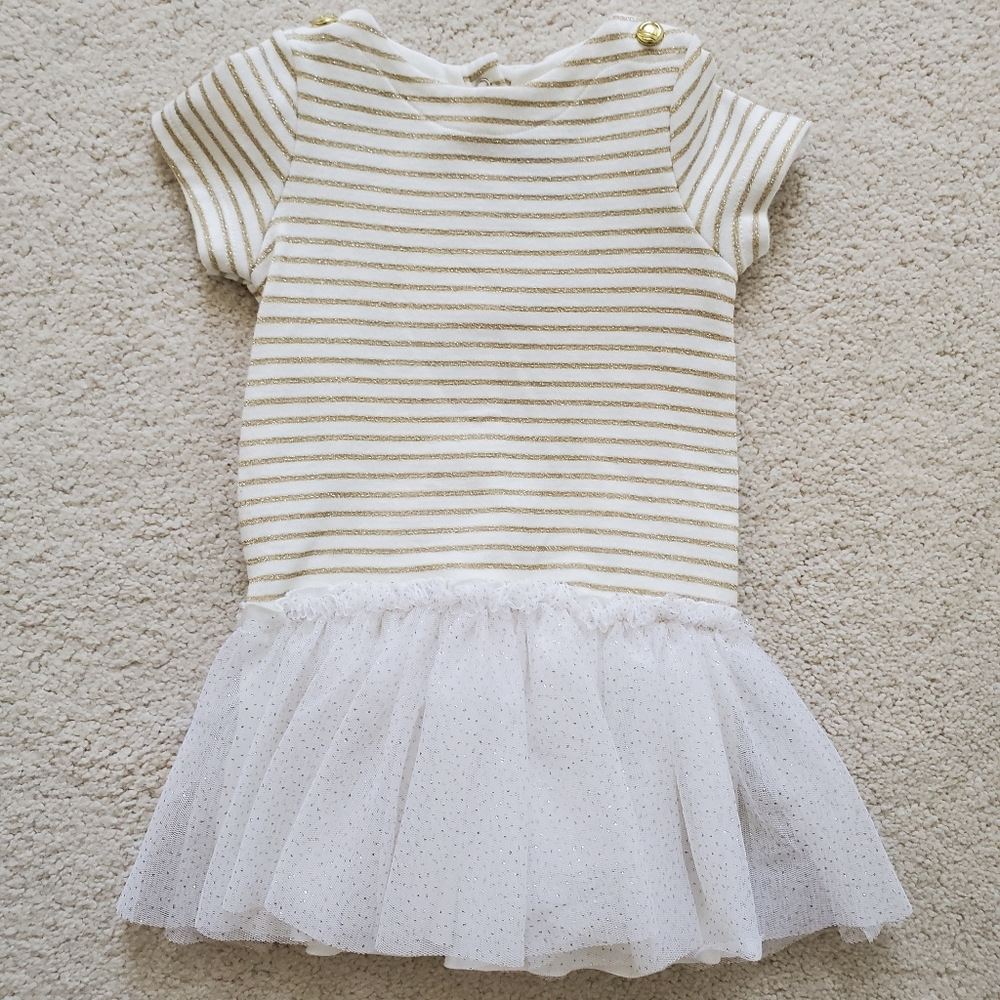 Petit Bateau Baby Girls' Gold Glitter Striped Tulle Dress sz3m
